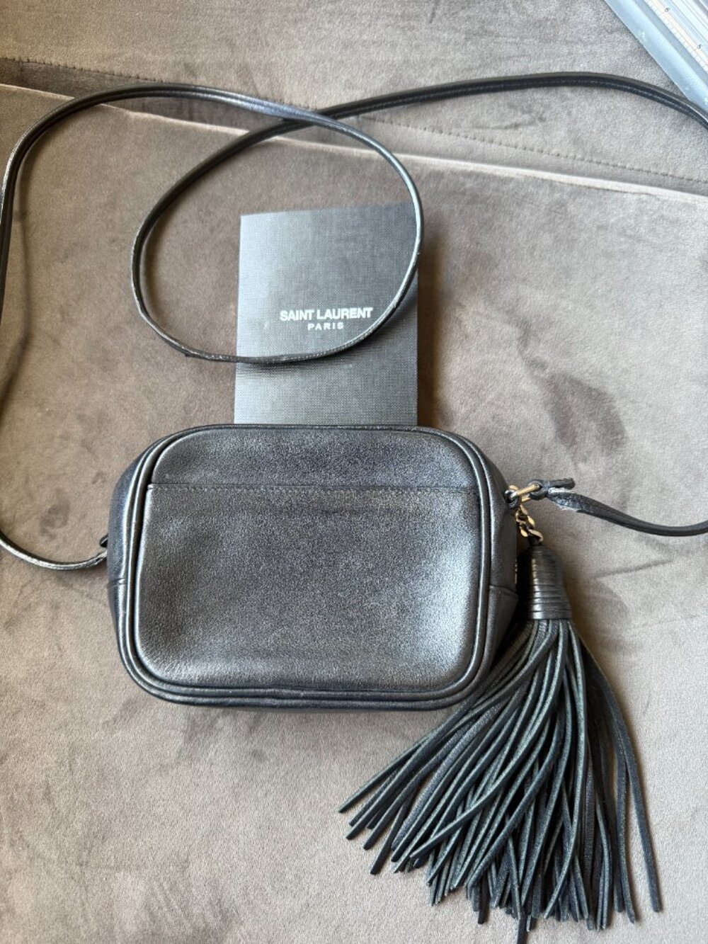 Authentic Saint Laurent (YSL) Monogram Leather Crossbody Bag with Tassel - Black - Picture 3 of 4